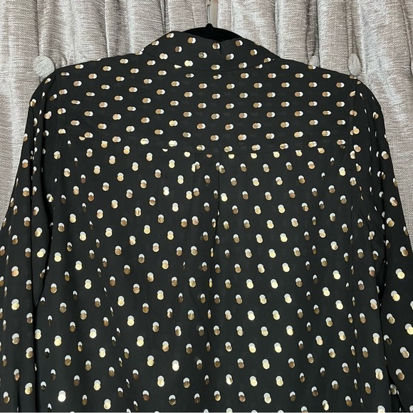 NWT Who What Wear Black Button Down Shirt with Gold & White Polka Dots Medium - Picture 12 of 14